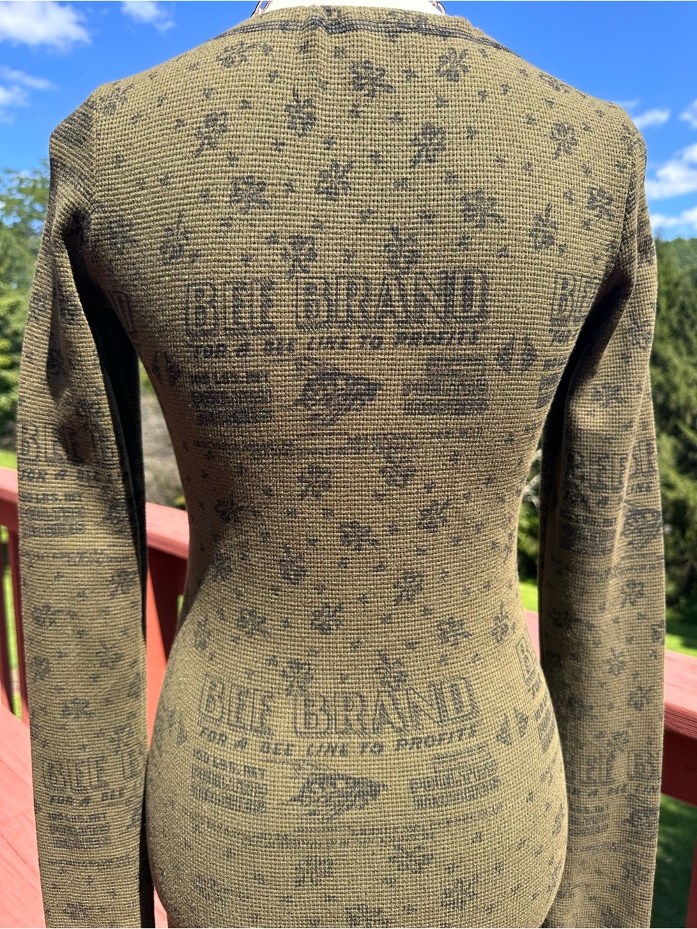 Vintage Betsey Johnson Runway Bee Brand Olive Thermal Long Sleeve Midi Dress - Picture 7 of 10